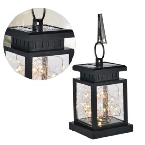 Excellent Solar Powered LED Candle Outdoor Garden Table Lantern Hanging Light Outdoor Hanging Lamp Yard Decor (Flashing Star, Black)