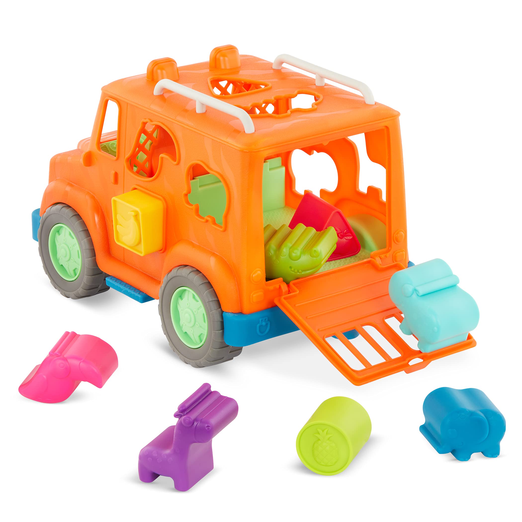 Battat- Wonder Wheels - Shape Sorter Toy Truck – 9Pc Developmental Toy For Kids, Toddlers – Animal & Fruit Shapes- Recyclable Materials- Safari Shape Sorter Truck- 1 Year +