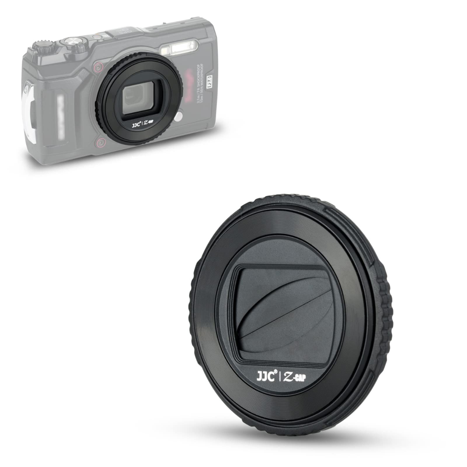 JJC LB-T01 Lens Cap Cover Protector for Olympus TG-7 TG7 TG-6 TG6 TG-5 TG5 TG-4 TG4 TG-3 TG3 TG-2 TG2 TG-1 TG1 Tough Waterproof Camera, Rotate to Open or Close Leaves, Made of ABS Materials - Black