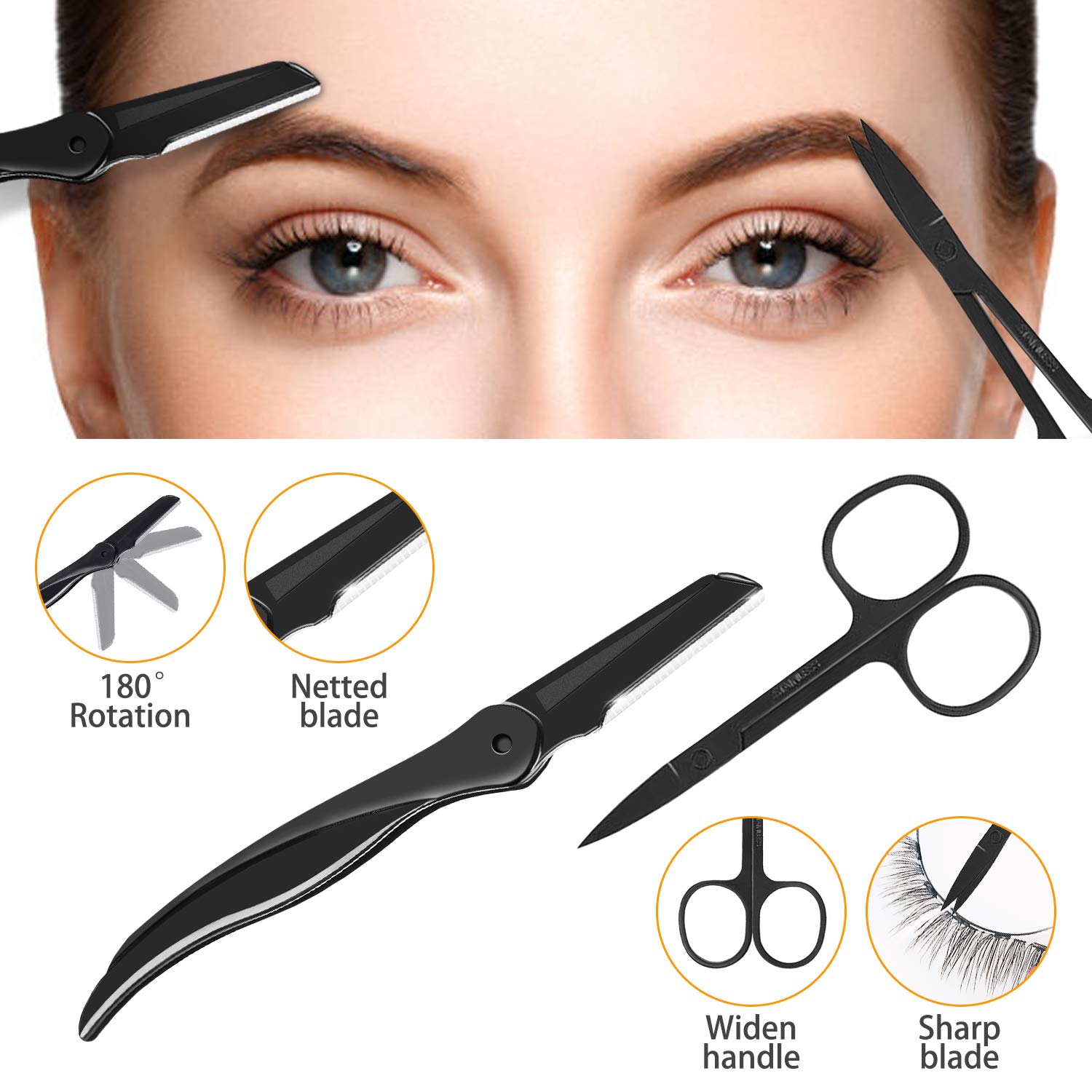 Eyebrow Tweezers Set, HOCOSY 7 in 1 Eyebrow Kit includes Eyebrow Scissors, Brush, Eyebrow Razor, Stainless Steel, Best Precision Eyebrow Shaper Trimmer for Ingrown Hair with Leather Travel Case