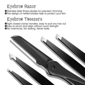 Eyebrow Tweezers Set, HOCOSY 7 in 1 Eyebrow Kit includes Eyebrow Scissors, Brush, Eyebrow Razor, Stainless Steel, Best Precision Eyebrow Shaper Trimmer for Ingrown Hair with Leather Travel Case