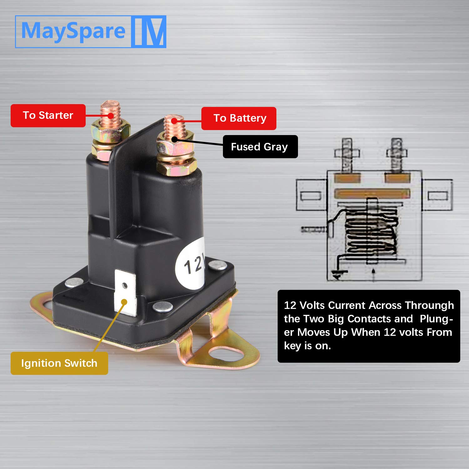 MaySpare Starter Solenoid For Husqvarna 539101714 Trombetta 854-1221-210 Bobcat John Deere Snapper MTD & Universal Applications 3 Terminal 12VDC