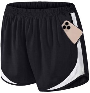 fulbelle running shorts with liner women,teen girls white workout athletic gym yoga hiking sweat short pants color block mesh undershorts black x-large