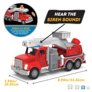 Driven by Battat – Micro 1/124 Scale – Fire Truck Toy– Realistic Toy Truck with Flashing Lights and Siren Sound & More – Gift Toy Car for Boys & Girls & Toddlers Age 3+