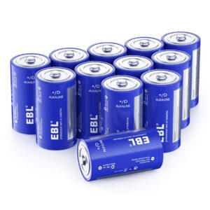 ebl d batteries, 12 pack d battery long lasting alkaline d cell batteries - perfect for daily use and business