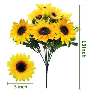 TURNMEON 28Pcs Sunflowers Artificial Flowers Bulk Summer Decor, 4 Pack Fake Flowers Silk Faux Sunflower Bouquet Arrangement for Vase Wedding Table Home Porch Indoor Outdoor Cemetery Decorations