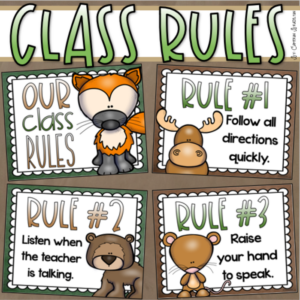 classroom rules posters editable woodland animals theme
