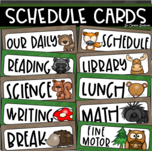 daily classroom schedule cards woodland animals theme