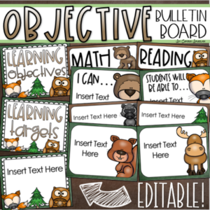 learning objectives bulletin board display woodland animals