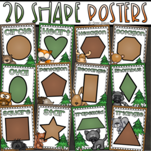 2d shape posters woodland animals theme
