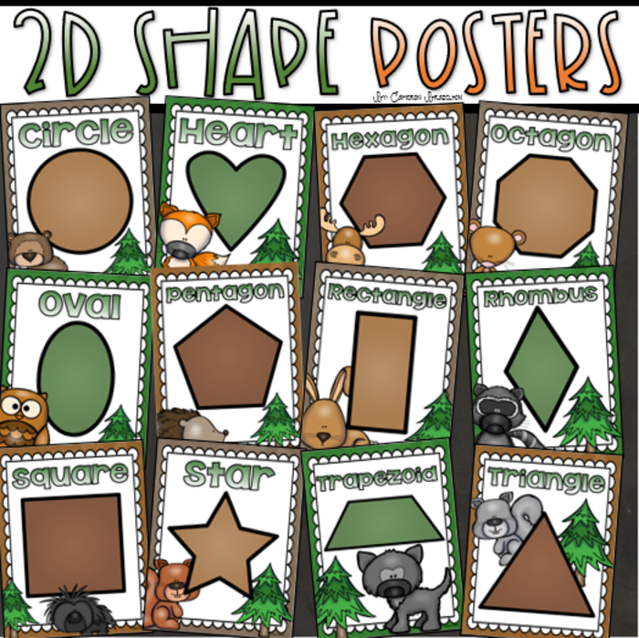 2D Shape Posters Woodland Animals Theme