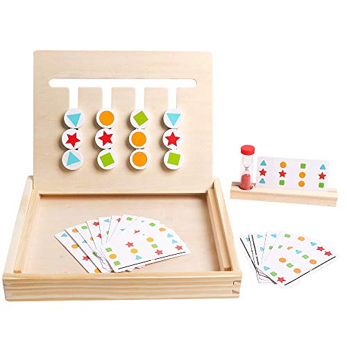 Skrtuan Montessori Learning Toy, Wooden Toys Color Shape Slide Puzzle Matching Brain Teasers Logic IQ Game Montessori STEM Preschool Educational Toys for Toddlers Kids Boys Girls