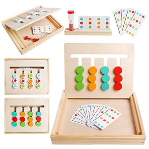 Skrtuan Montessori Learning Toy, Wooden Toys Color Shape Slide Puzzle Matching Brain Teasers Logic IQ Game Montessori STEM Preschool Educational Toys for Toddlers Kids Boys Girls