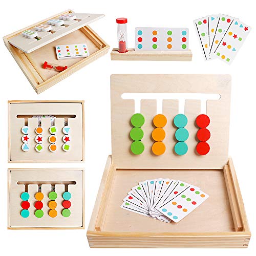 Skrtuan Montessori Learning Toy, Wooden Toys Color Shape Slide Puzzle Matching Brain Teasers Logic IQ Game Montessori STEM Preschool Educational Toys for Toddlers Kids Boys Girls