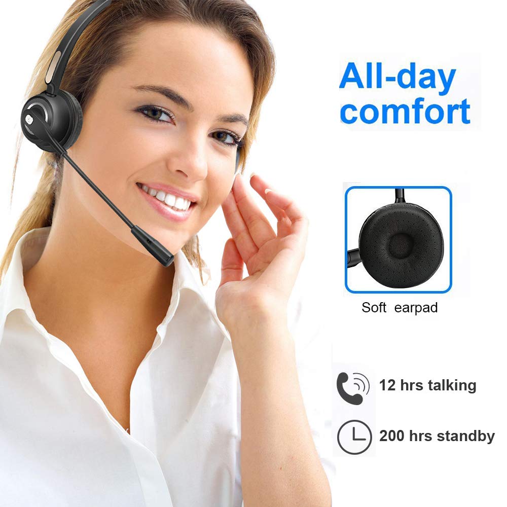 TelPal Wireless Noise Cancelling Headphones, Bluetooth, Over Ear, Black, PC/Mobile Compatible, Best for Call Center, Gaming, Noise Reduction, 12 Hours Battery Life