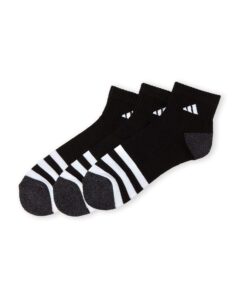 adidas men's athletic moisture wicking cushioned extra durable quarter socks 3-pack/ 3-pair (shoe size 6-12) black/white