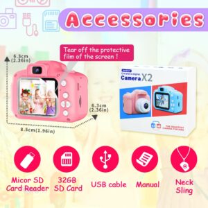 Seckton Upgrade Kids Selfie Camera, Christmas Birthday Gifts for Girls Age 3-9, HD Digital Video Cameras for Toddler, Portable Toy for 3 4 5 6 7 8 Year Old Girl with 32GB SD Card-Pink