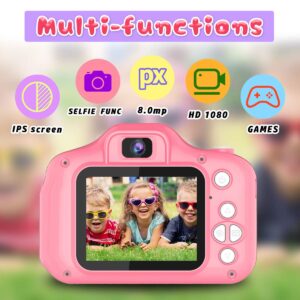 Seckton Upgrade Kids Selfie Camera, Christmas Birthday Gifts for Girls Age 3-9, HD Digital Video Cameras for Toddler, Portable Toy for 3 4 5 6 7 8 Year Old Girl with 32GB SD Card-Pink