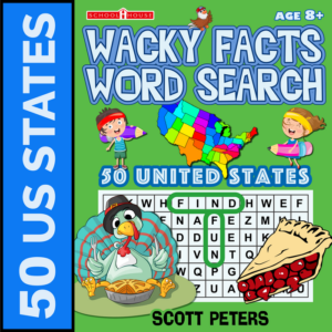 wacky facts word search: 50 us states for kids (united states geography, american state capitals & more)