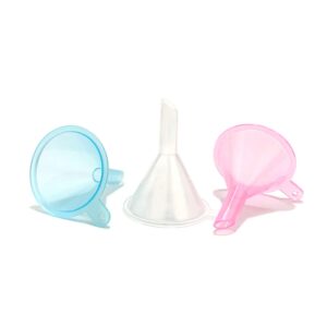 refillable cosmetic containers funnels, funnels for filling bottles of lotion, water, essential oils, lotions, shampoo, conditions, cleaning products, pink, clear, blue