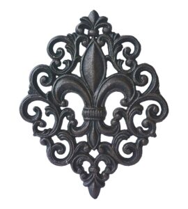 lulu decor, cast iron 14" fleur de lis decoration plaque (antique black)