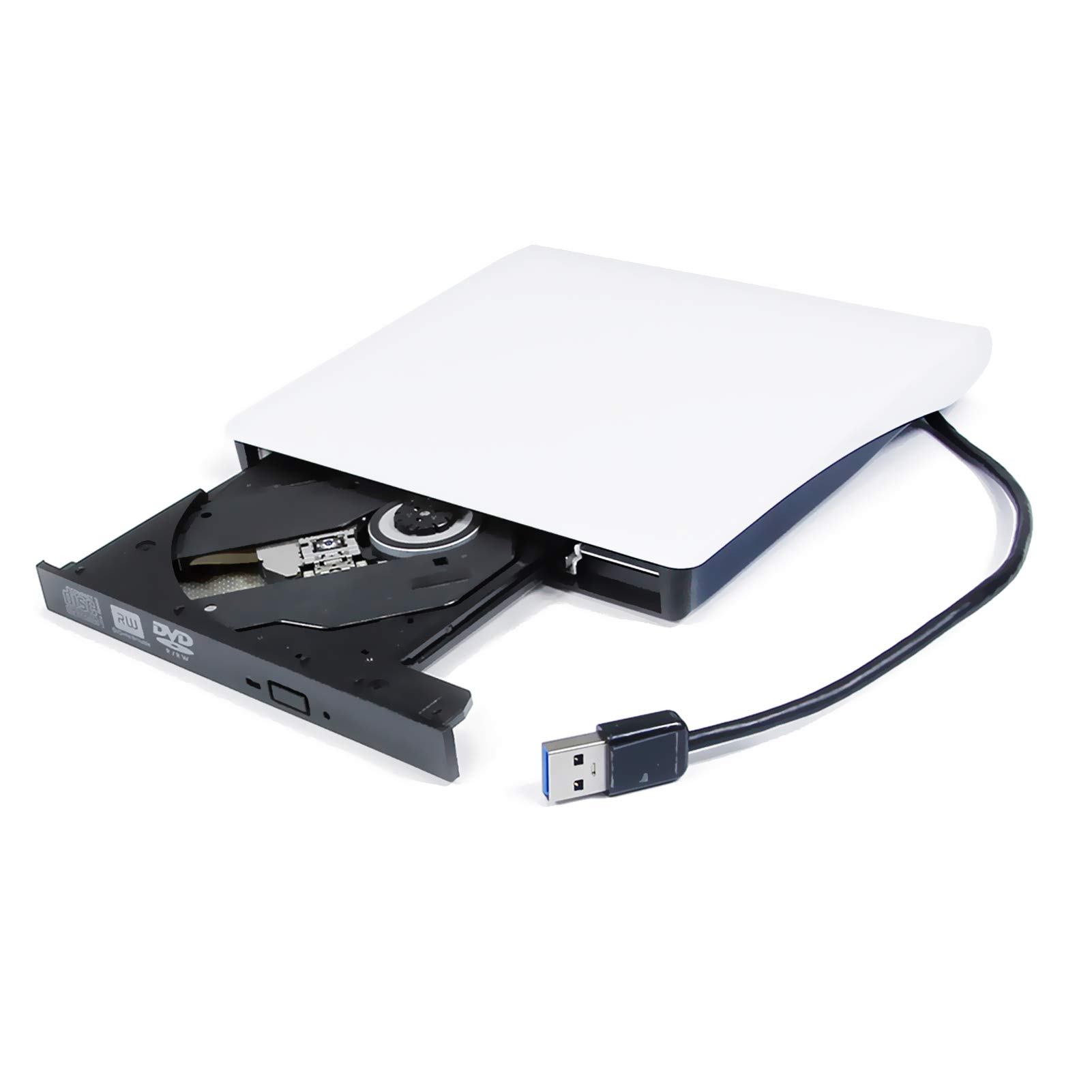 Sunvalley White USB 3.0 External DVD CD ROM Optical Drive, for Asus VivoBook 15 S15 F510UA F510QA S S14 Flip 14 L203MA Pro 17 S532 15.6 Inch Laptop, Portable Pop-Up DVD-RW CD-R Player, New in Box