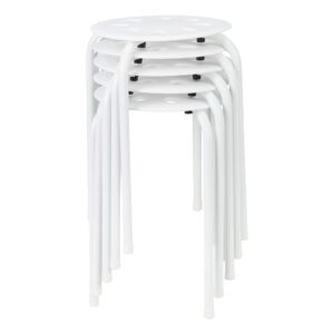 norwood commercial furniture stacking stools for kids and adults, 17.75" standard height portable nesting office and classroom stools, white, pack of 5
