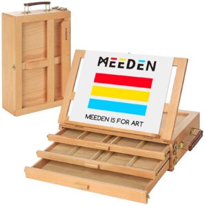 meeden large adjustable artist tabletop sketchbox easel- multi-function solid beech wood storage box easel with 3-drawer for artist, art students & beginners