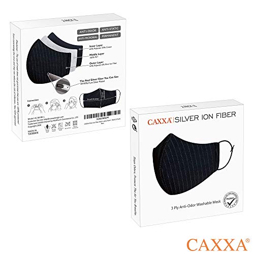 CAXXA 2 PK 3 Layer Silver Ion Fiber Washable & Reusable Cotton Face Cover with Adjustable Ear-Loop Unisex for Cycling Camping Travel- Black