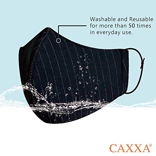 CAXXA 2 PK 3 Layer Silver Ion Fiber Washable & Reusable Cotton Face Cover with Adjustable Ear-Loop Unisex for Cycling Camping Travel- Black