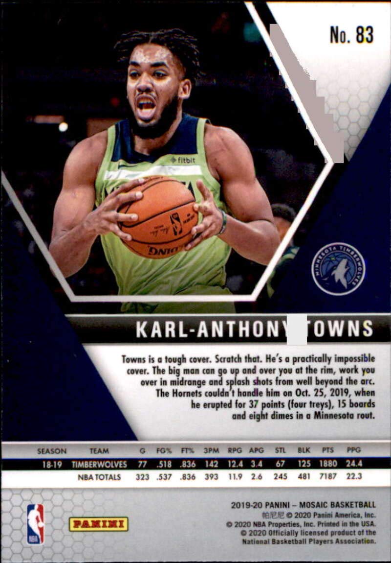 2019-20 Panini Mosaic #83 Karl-Anthony Towns Minnesota Timberwolves Basketball Card