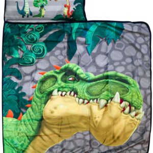 Jay Franco Gigantosaurus Giganto Stacked Nap Mat - Built-in Pillow and Blanket Featuring Dinosaur Rocky, Bill, Tiny, & Mazu - Kids'/Toddler/Children's Bedding