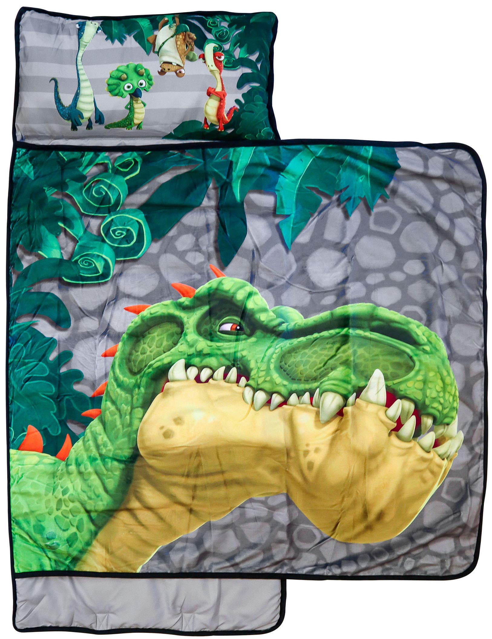 Jay Franco Gigantosaurus Giganto Stacked Nap Mat - Built-in Pillow and Blanket Featuring Dinosaur Rocky, Bill, Tiny, & Mazu - Kids'/Toddler/Children's Bedding