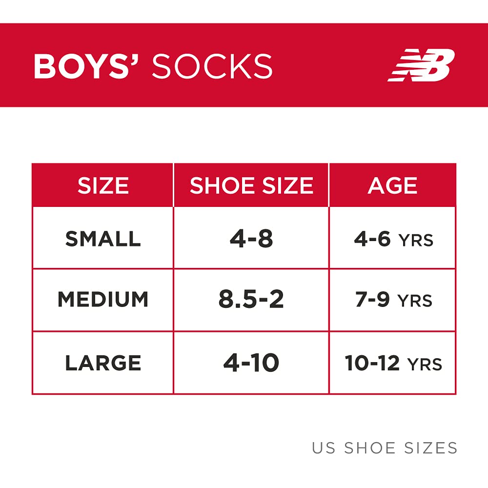 New Balance Boys' No Show Invisible Liner Socks (8 Pack), Size Medium, Black