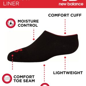 New Balance Boys' No Show Invisible Liner Socks (8 Pack), Size Medium, Black