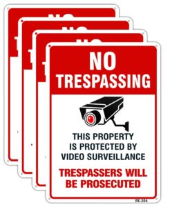 large video surveillance signs outdoor,no trespassing sign aluminum 10x14 inch uv ink printed for house and business (4-pack)