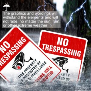 Large Video Surveillance Signs Outdoor,No Trespassing Sign Aluminum 10x14 Inch UV Ink Printed for House and Business (4-Pack)