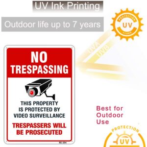 Large Video Surveillance Signs Outdoor,No Trespassing Sign Aluminum 10x14 Inch UV Ink Printed for House and Business (4-Pack)