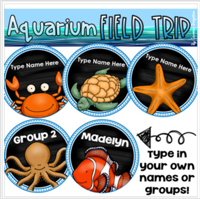 Field Trip Or Birthday Party Name Tags Aquarium Theme