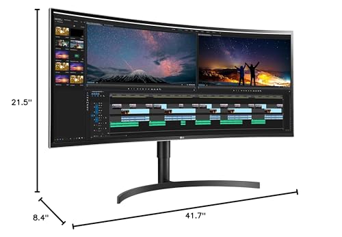 LG 38WN75C-B Monitor 38" 21:9 Curved UltraWide QHD+ (3840 x 1600) IPS Display, HDR 10, sRGB 99% Color Gamut, Tilt/Height Adjustable Stand, Black