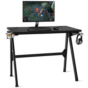 tangkula computer desk gaming desk, e sports gamer table, professional gamer workstation with cup holder, headphone hook, ergonomic pc gaming table, writing desk for home office (black)