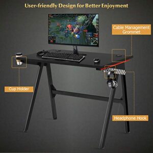 Tangkula Computer Desk Gaming Desk, E Sports Gamer Table, Professional Gamer Workstation with Cup Holder, Headphone Hook, Ergonomic PC Gaming Table, Writing Desk for Home Office (Black)