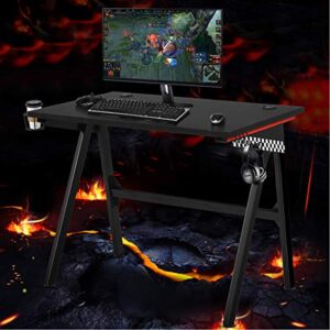 Tangkula Computer Desk Gaming Desk, E Sports Gamer Table, Professional Gamer Workstation with Cup Holder, Headphone Hook, Ergonomic PC Gaming Table, Writing Desk for Home Office (Black)