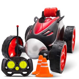 atlasonix remote control car for boys - rc cars for kids, rc stunt car toy | 4-wheel drive car spins and flips | indoor and outdoor w/bonus - 6 traffic cones | remote control car for boys 4-7
