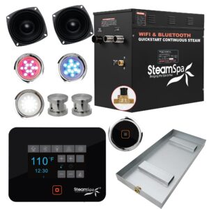 steam shower generator kit system | brushed nickel shower head + self drain combo | enclosure steamer sauna spa stall package |touch screen wifi app/bluetooth control panel |12kw raven |ss-rvb1200bn-a