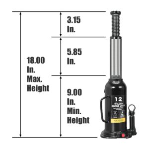 Torin 12 Ton (24,000 LBs) Capacity Hydraulic Welded Heavy Duty Bottle Jack, AT91203BB , Black