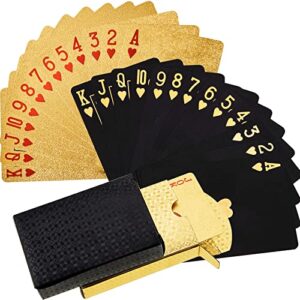 2 Decks Playing Card Waterproof Poker Cards Plastic PET Poker Card Novelty Poker Game Tools for Family Game Party (Black and Gold)