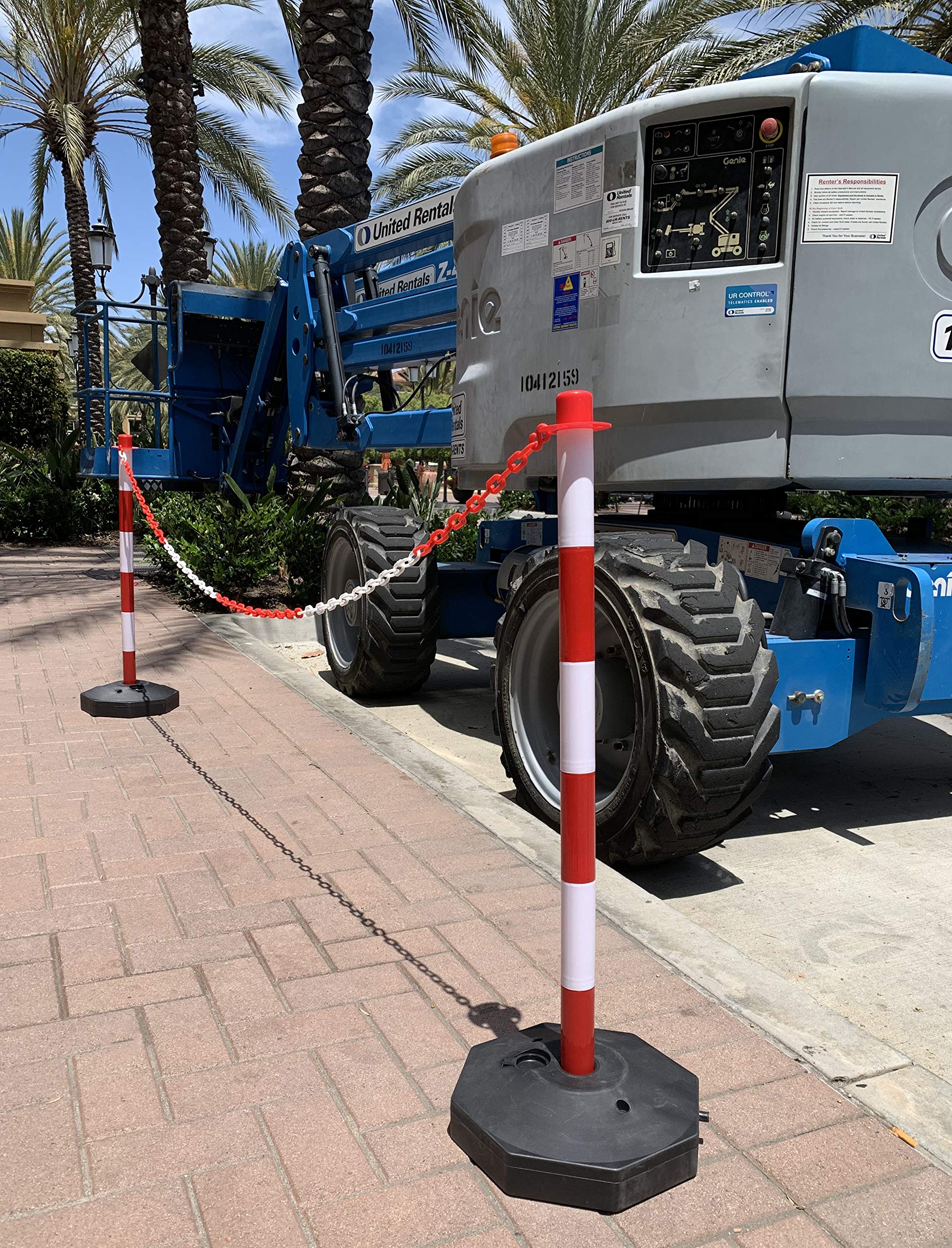 2 Traffic Delineator Poles | Plus Chain Included | Better Than Cones | Perfect Parking Post, Construction Lot, Road Marker or Street Stanchion | Portable & Fillable Base | Large Safety Caution Barrier