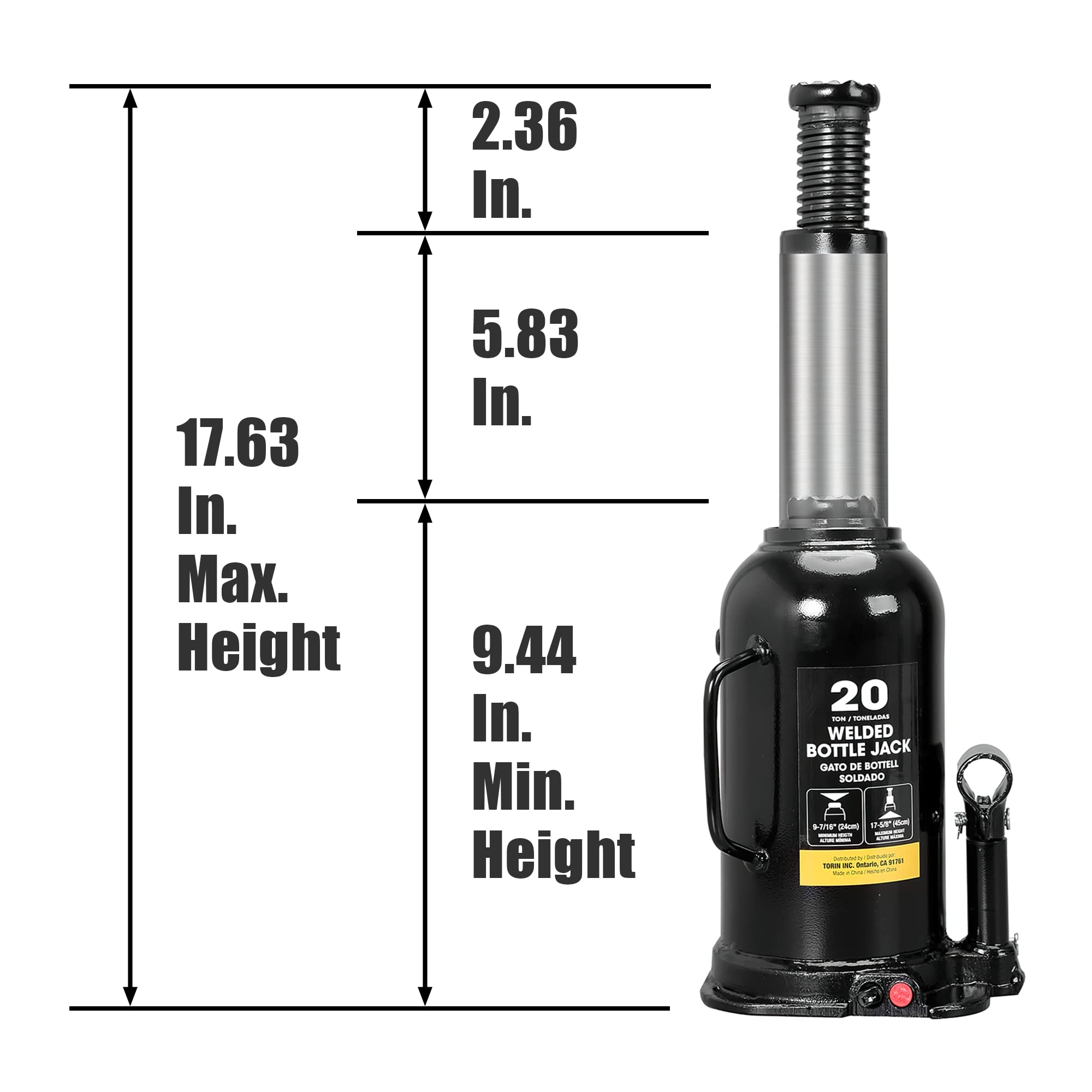 Torin 20 Ton (40,000 LBs) Capacity Hydraulic Welded Heavy Duty Bottle Jack, AT92003BB , Black