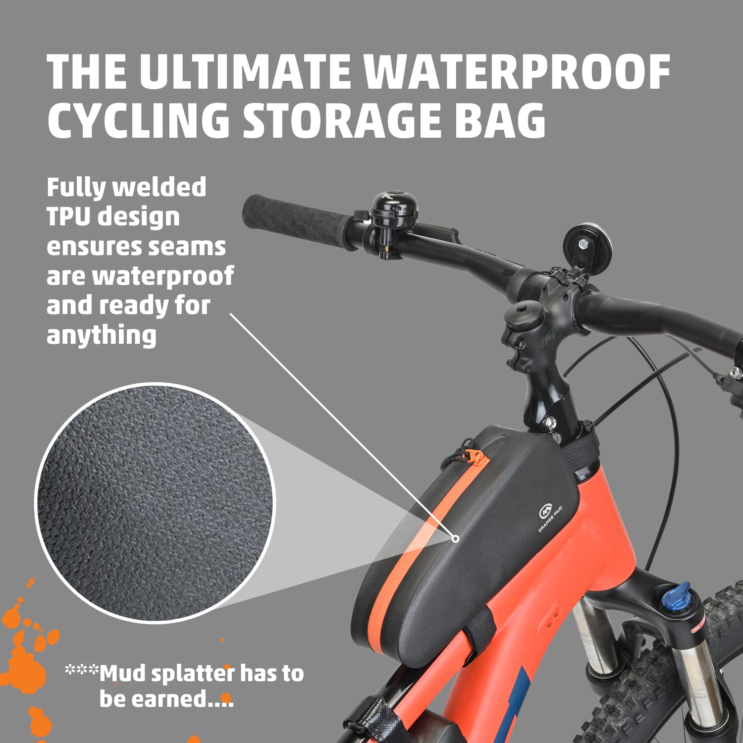 Orange Mud Bicycle Top Tube Bag, Welded, TPU, Black